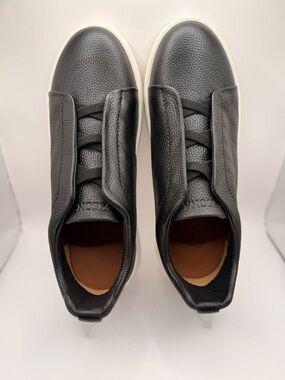 ZEGNA Black Leather Slip-On Sneakers Men’s Size 11